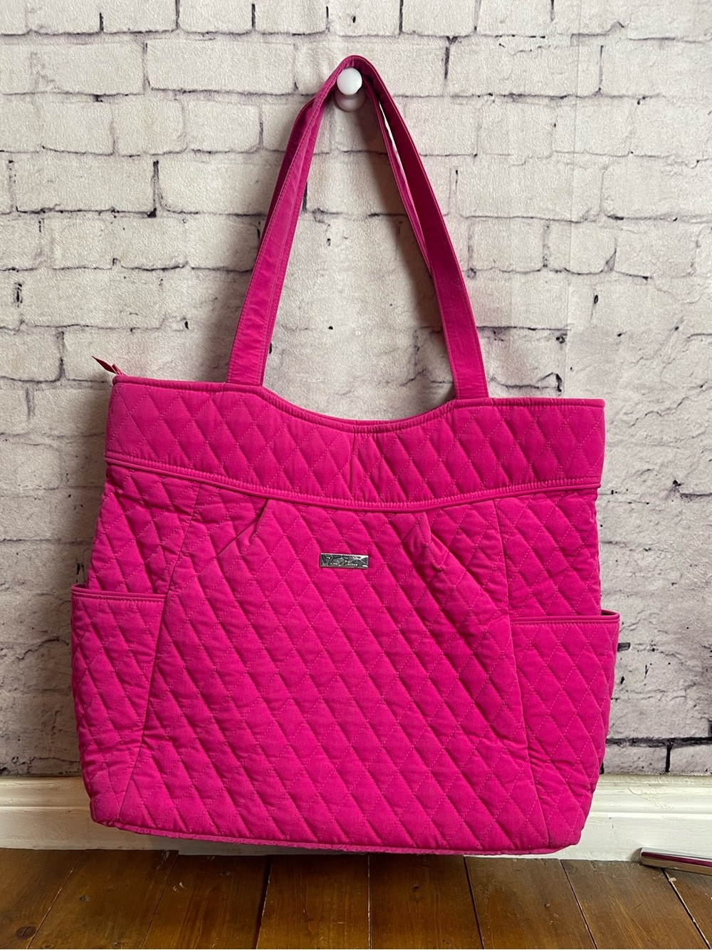 Vera Bradley hot pink quilted zippered tote bag